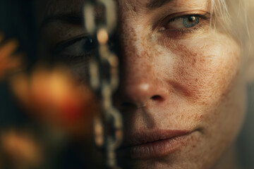 Sad woman becomes happy and free. People letting go of fears, sadness, grief and pain concept.