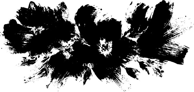 Expressive black ink brushstroke floral art in sumi-e style for design and decor