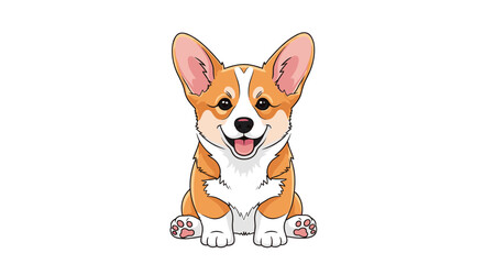 Adorable cartoon illustration of a happy Welsh Corgi dog sitting and smiling with its tongue out on white background.