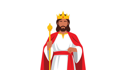 Regal illustration of Jesus Christ depicted as a king with gold crown, red robe, and scepter for religious storytelling.
