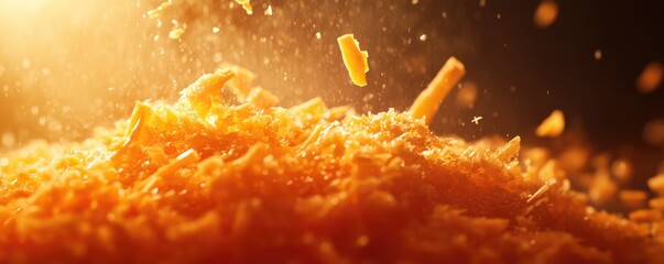 Grated cheese falling onto a plate