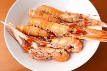 fresh red scampi as delicacy meditarrean sea food in costa brava