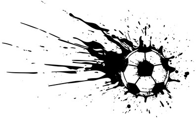 soccer football ball with grungy black ink paint splatter graffiti logo emblem symbol vector isolated on transparent background