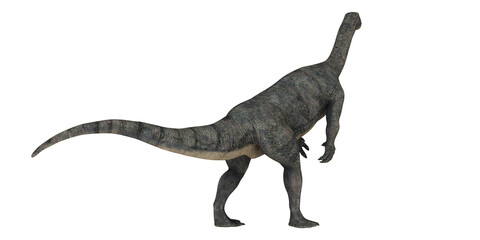 Fototapeta premium Majestic dinosaur in lifelike pose on white background.