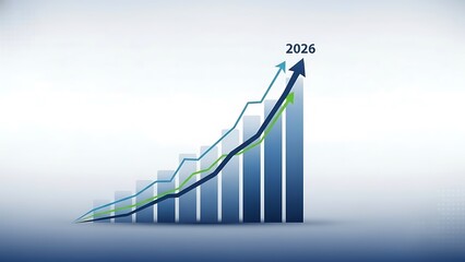 3D illustration of a business growth chart showing an arrow rising on a white background to represent financial success, market progress, and increased sales data in a corporate report