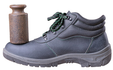 A work boot loaded with weight. Isolated background.