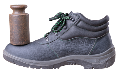 A work boot loaded with weight. Isolated background.