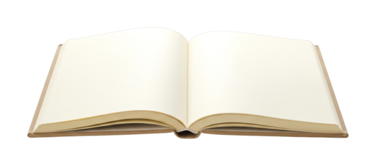 Open book with blank, cream-colored pages lies flat on a surface, offering ample space for text, drawings, or personal notes to be added.