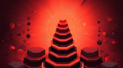 A futuristic 3D illustration of a pyramid with red glowing lights