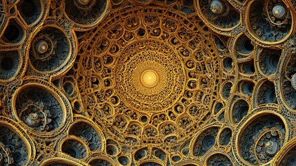 An intricate golden dome with a mesmerizing pattern of circles