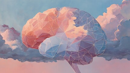 A creative illustration of a brain floating in the clouds