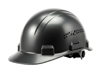 Grey safety hard hat with ventilation holes is essential personal protective equipment for construction workers and industrial professionals.