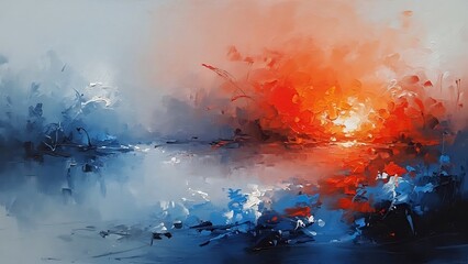 Obraz premium Abstract art piece with vibrant orange and blue hues