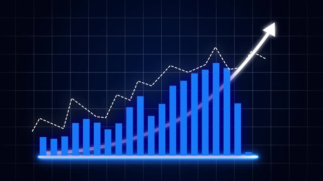 Business growth concept in allusive graph chart showing marketing sales profit increasing to future target .animation 4k video