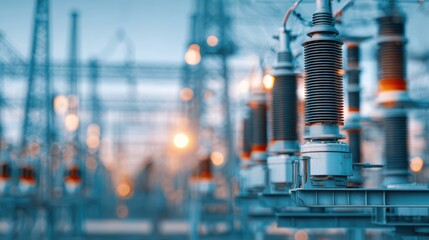 High Voltage Ceramic Insulators and Electrical Equipment at Power Substation