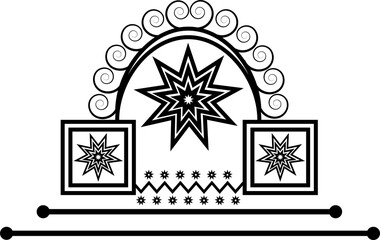 Vector illustration of a Christmas tree and snowflake ornaments on a white background featuring a winter holiday pattern with blue star icons and seasonal celebration design elements