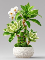Modern bamboo inspired green houseplant decor high resolution image