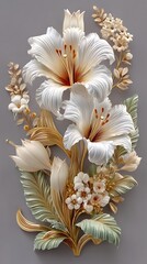 Modern floral sculpture with golden accents decor high resolution image