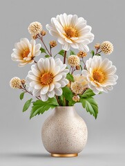 Modern floral vase arrangement white petals high resolution image