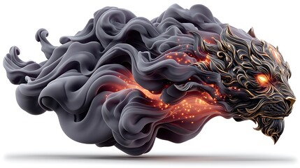 Modern lion sculpture illustration with glowing motion high resolution image