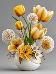 Modern yellow white flower bouquet ceramic vase high resolution image