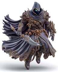 Mysterious cloaked rogue character in fantasy style high resolution image