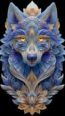 Mystical blue wolf floral mandala art high resolution image