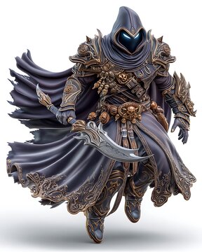 Mysterious cloaked rogue character in fantasy style high resolution image