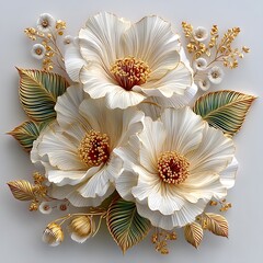 Premium floral paper sculpture white gold elegant artwork high resolution image