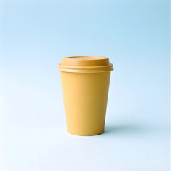 Single disposable beverage cup with lid on a light blue background, showcasing simple design for takeaway drinks and warm refreshments.