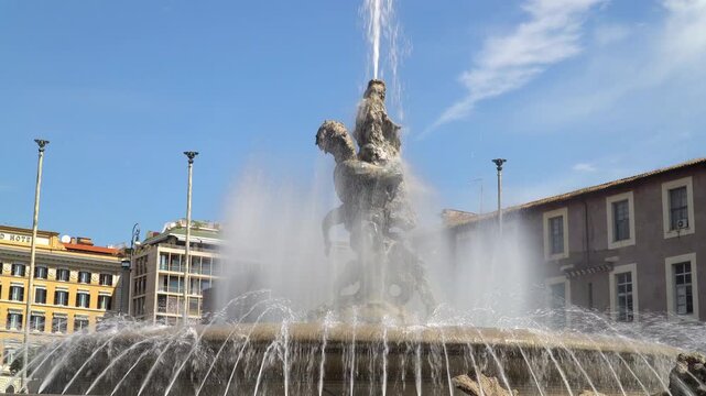 Sculpture of Glaucus, the sea god, situated in the center of the Naiads fountain in Rome, Italy.