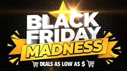 Black Friday Madness Sale Event, Online Shopping Deals, Graphic Design, Digital Environment, Front View, Discount Concept