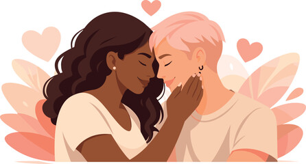 Diverse Love Illustration. Supportive loving moment captured through gentle interaction and shared emotional warmth, modern flat