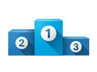 Professional Blue Winner's Podium with Numbers 1, 2, 3 in Modern Flat Design Style, Representing Success, Competition, and Ranking Achievement, isolated on transparent background.