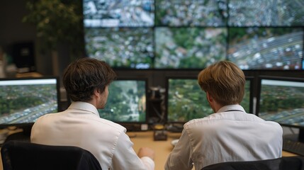 A smart-city control room displaying live feeds from traffic cameras, environmental sensors, and public transit routes as analysts optimize urban mobility flow. cinematic color correction, natural