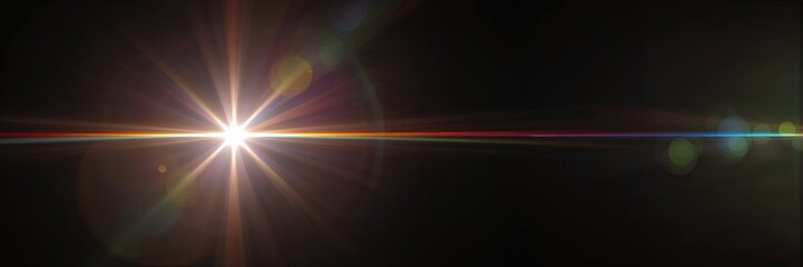 Minimalist horizontal light burst with faint lens flare on black