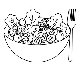 Salad bowl outline in black and white