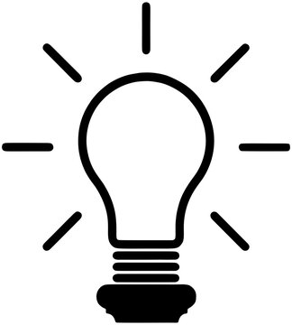Light bulb icon outline with rays