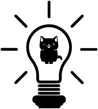 Light bulb icon with cat silhouette and rays