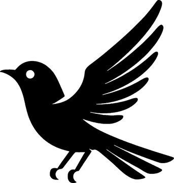 Black silhouette of flying bird with spread wings