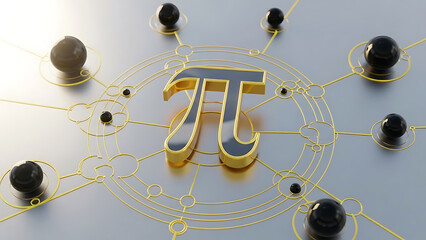 Golden pi symbol with orbits