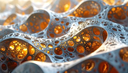 Abstract Organic Structure with Glowing Orbs.