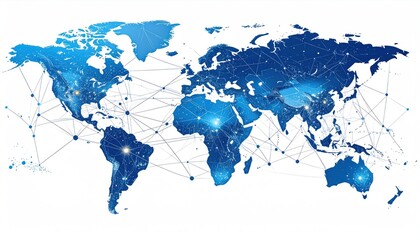 Global Network Connections and Digital World Map Illustration.