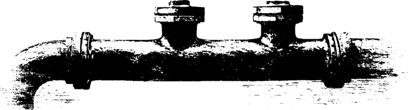 Black and white industrial steel pipe stencil illustration for urban design and decor