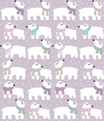 Polar Bears Wearing a colorful Scarves Seamless background