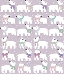 Polar Bears Wearing a colorful Scarves Seamless background