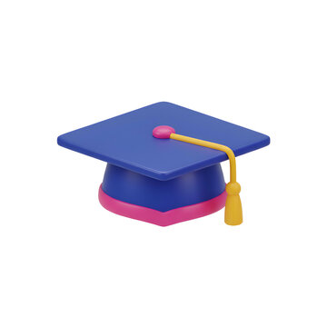 Blue Graduation Cap with Pink and Yellow Accents.