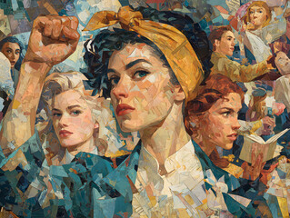 Collage that portrays diversity, contemporary women's achievements and the ongoing fight for gender equality. Women's History Month, the legacy of female empowerment.