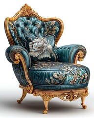 Ornate golden upholstered chair high resolution picture