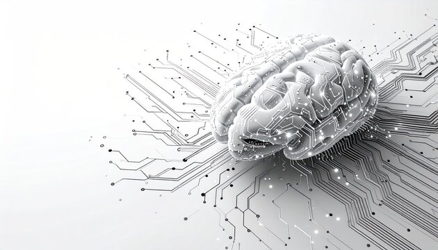 Artificial Intelligence Brain Circuit Board Digital Network Concept.